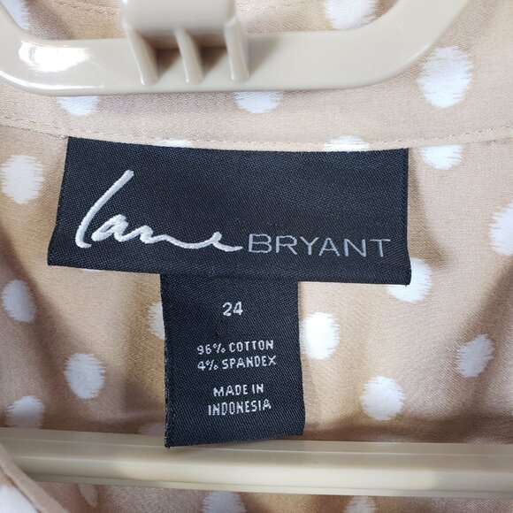Lane Bryant Size 24 Top Hidden Button Tan White Polka Dot Embellished Shirt/A216 - Picture 8 of 10